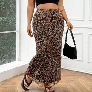 Leopard Print Mesh Skirt